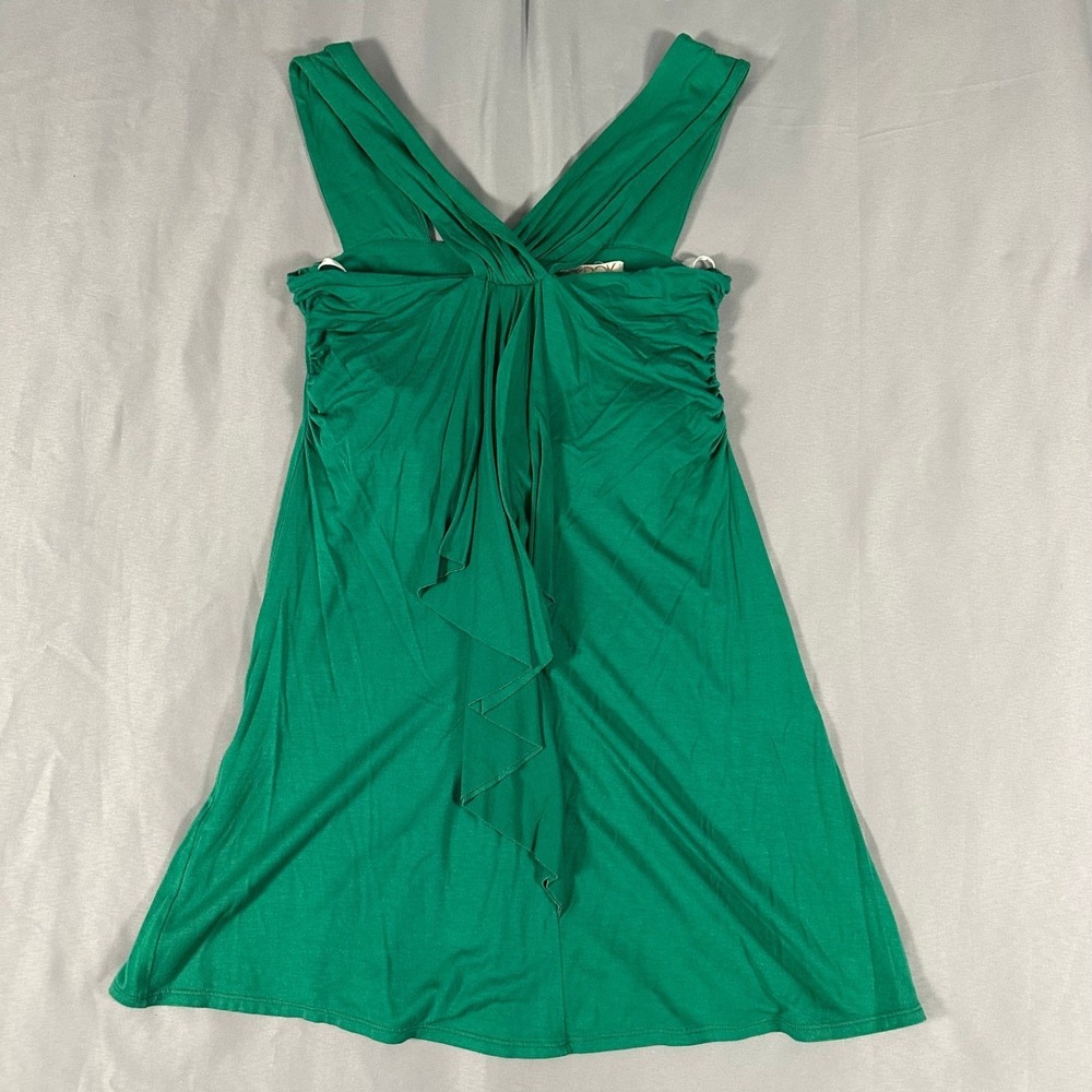 LaROK Green Sleeveless Mini Dress XS Modal Spandex Ruched V-Neck Exposed Zipper